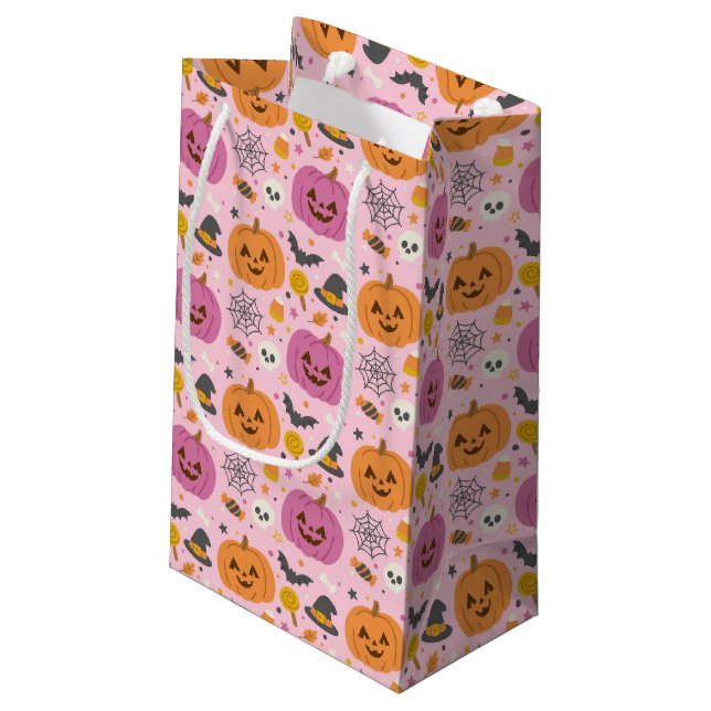 Pink Pumpkin Halloween Pattern Gift Bag (Back Angled)
