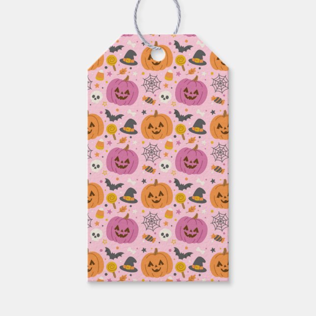 Pink Pumpkin Halloween Pattern Gift Tags (Front)