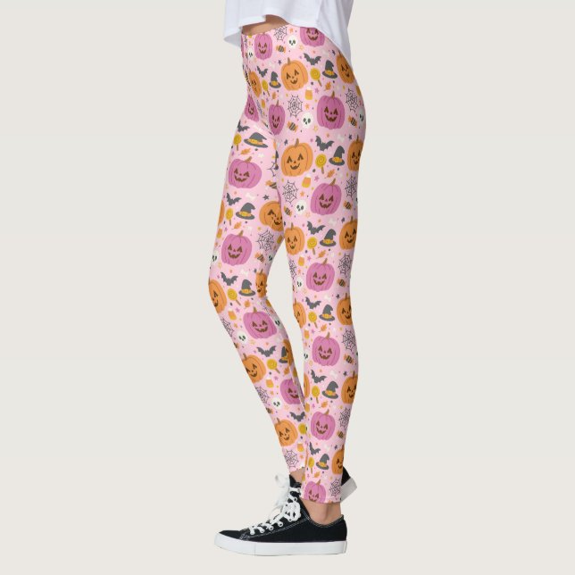 Pink Pumpkin Halloween Pattern Leggings (Left)