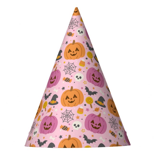 Pink Pumpkin Halloween Pattern Party Hat (Front)