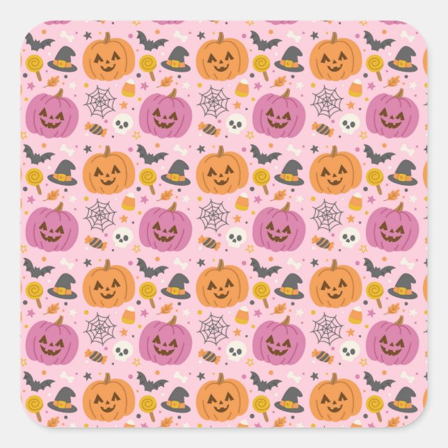 Pink Pumpkin Halloween Pattern Sticker (Front)