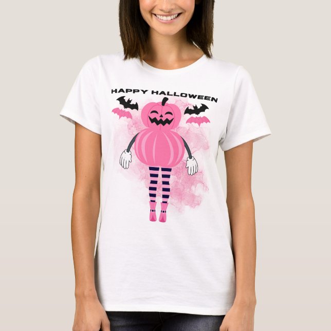 Pink pumpkin Halloween T-Shirt (Front)