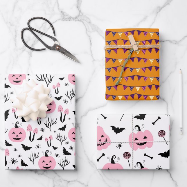 PINK PUMPKIN HALLOWEEN WRAPPING PAPER SHEET (Front)