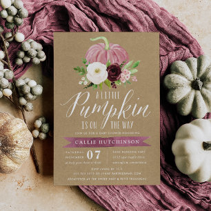 Pink Pumpkin Kraft Baby Shower Invitation