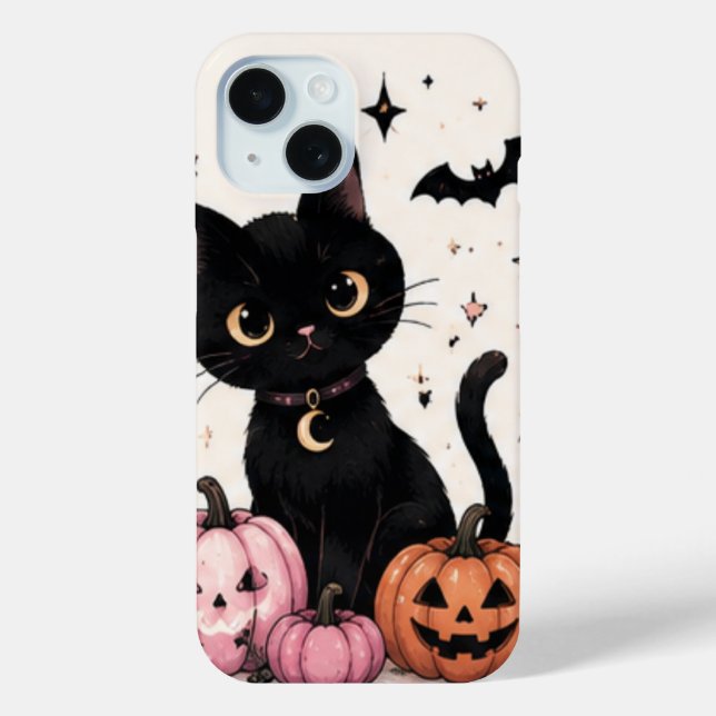 Pink Pumpkin Moon Collar Black Cat Case-Mate iPhone Case (Back)