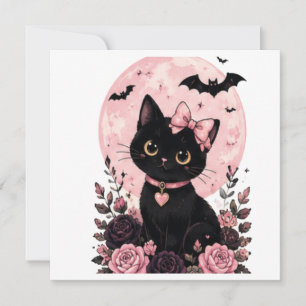 Pink Pumpkin Moon Collar Black Cat Invitation