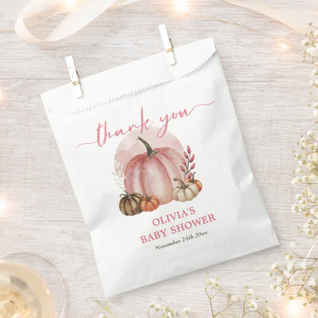 Pink Pumpkin On Her Way Fall Girl Baby Shower  Favour Bags (Clipped)