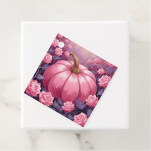 Pink Pumpkin Rose Floral Halloween Thanksgiving Favour Tags