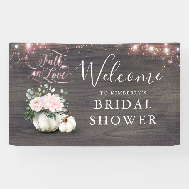 Pink Pumpkin Rustic Fall Bridal Shower Welcome Banner (Horizontal)