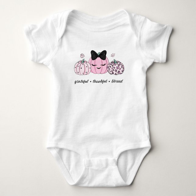 Pink Pumpkin Thanksgiving  Baby Bodysuit (Front)