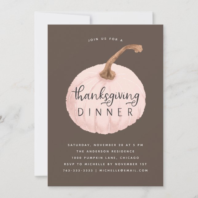 Pink Pumpkin Thanksgiving Dinner Party Invitation (Front)