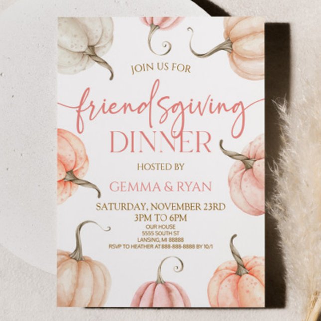 Pink Pumpkin Thanksgiving Friendsgiving Dinner Invitation (Creator Uploaded)