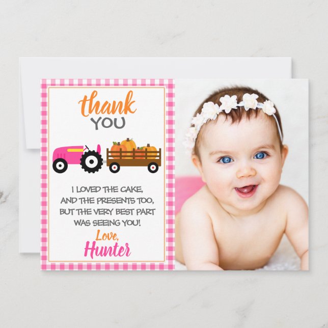 Pink Pumpkin Tractor Thank You Card (Front)