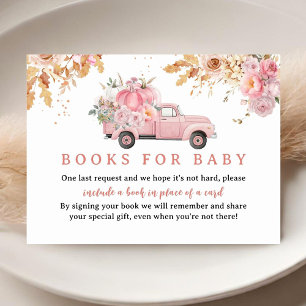 Pink Pumpkin Truck Baby Shower Fall Book for Baby Enclosure Card