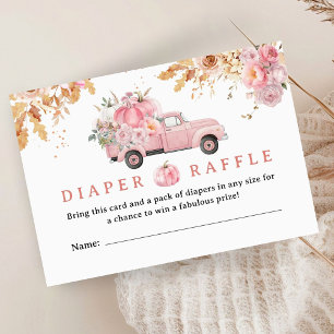 Pink Pumpkin Truck Baby Shower Fall Diaper Raffle Enclosure Card