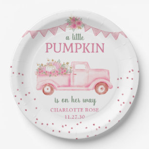 Pink Pumpkin Truck Baby Shower Paper Plate
