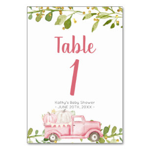 Pink Pumpkin Truck Baby Shower Table Number