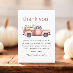 Pink Pumpkin Truck Floral Baby Girl Shower Thank You Card