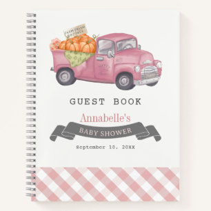 Pink Pumpkin Truck Gingham Baby Shower Guest Book