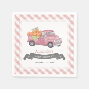 Pink Pumpkin Truck Gingham Girl Baby Shower Napkin