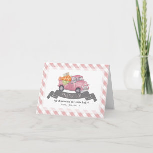 Pink Pumpkin Truck Gingham Girl Baby Shower Thank You Card