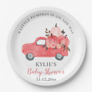Pink Pumpkin Truck Roses Baby Shower Paper Plate