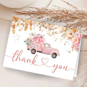 Pink Pumpkin Tuck Baby Shower Folded Thank You  Card