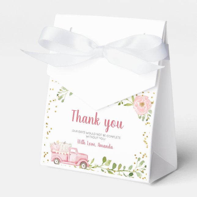 Pink Pumpkin Vintage Truck Grass Party  Favour Box (Front Side)