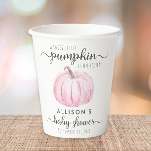Pink Pumpkin Watercolor Baby Girl Shower Paper Cups