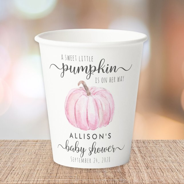 Pink Pumpkin Watercolor Baby Girl Shower Paper Cups (Creator Uploaded)