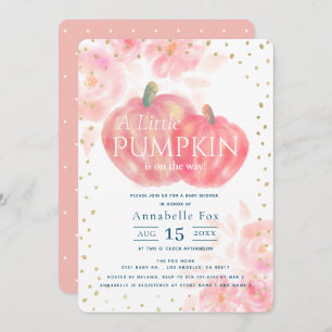 Pink Pumpkin Watercolor Fall Girl Baby Shower Invitation