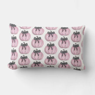 Pink Pumpkin with black bow Lumbar Cushion