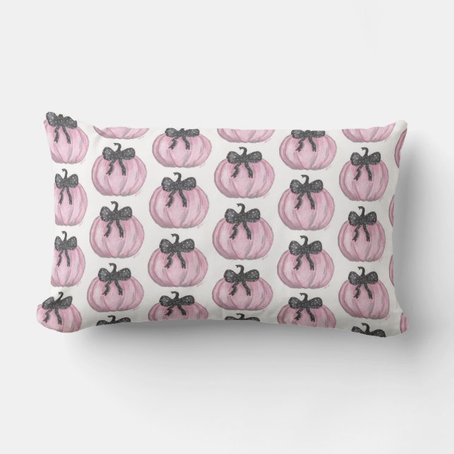 Pink Pumpkin with black bow Lumbar Cushion (Front)