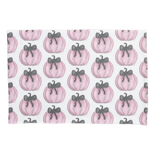 Pink Pumpkin with black bow Pillowcase (Front)
