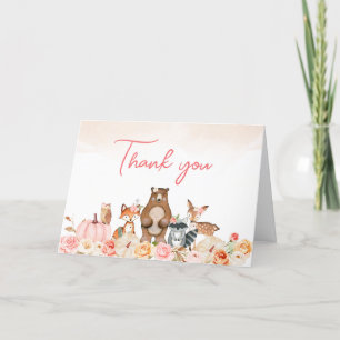 Pink Pumpkin Woodland Baby Shower  Thank You Card