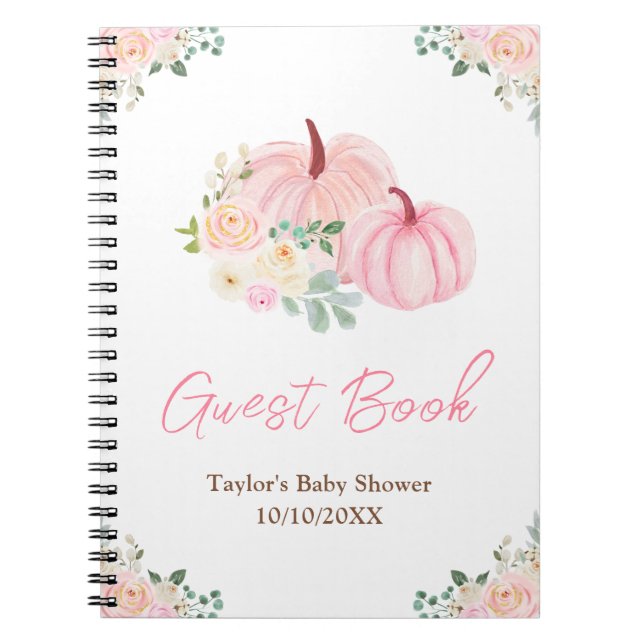 Pink Pumpkins Floral Baby Shower Guest Book (Front)