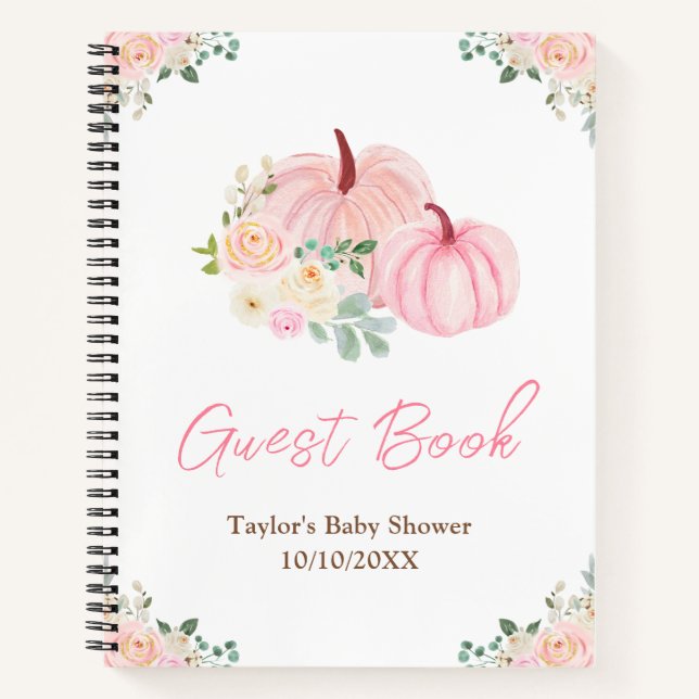 Pink Pumpkins Floral Baby Shower Guest Book (Front)