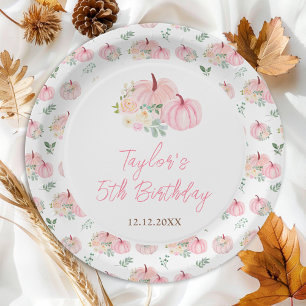 Pink Pumpkins Floral Birthday Party Paper Plate