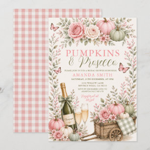 Pink Pumpkins Prosecco Fall Floral Bridal Shower Invitation