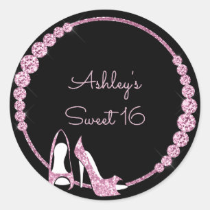 Pink Pumps and Diamonds Customisable Classic Round Sticker