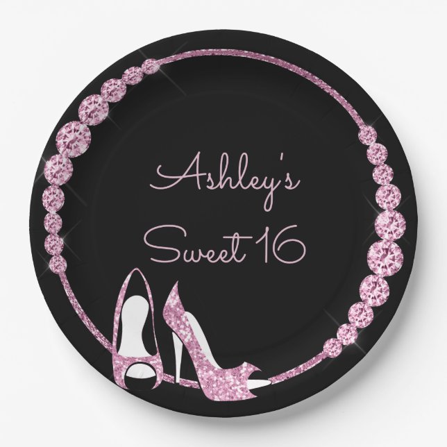 Pink Pumps and Diamonds Customisable Paper Plate (Front)