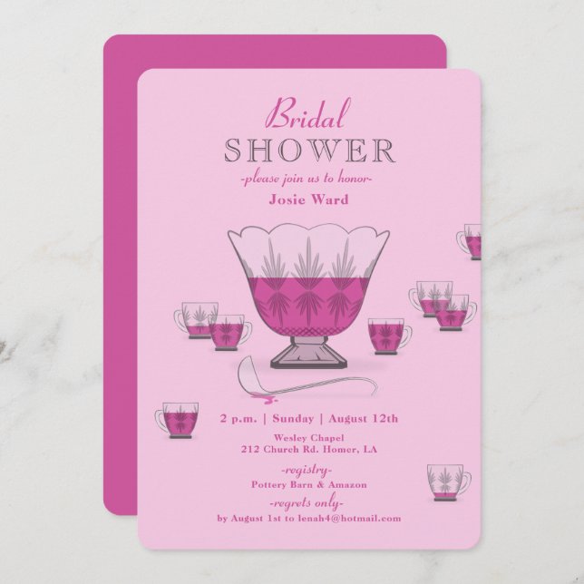 Pink Punch Crystal Punch Bowl Bridal Shower Invit Invitation (Front/Back)
