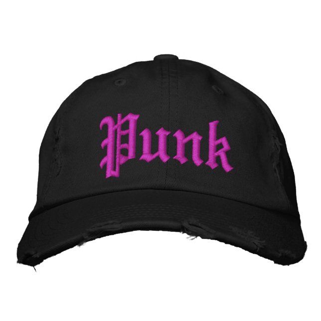 Pink Punk Distressed  Black Hat (Front)