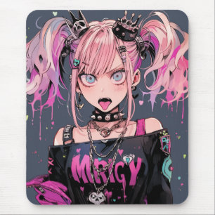 Pink Punk Rocker Anime Girl Mouse Pad