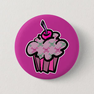 pink punk skull crossbones cupcake 6 cm round badge