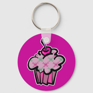 pink punk skull crossbones cupcake key ring