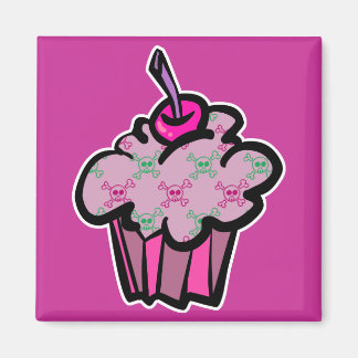 pink punk skull crossbones cupcake magnet