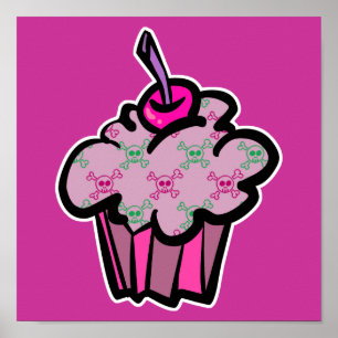 pink punk skull crossbones cupcake poster