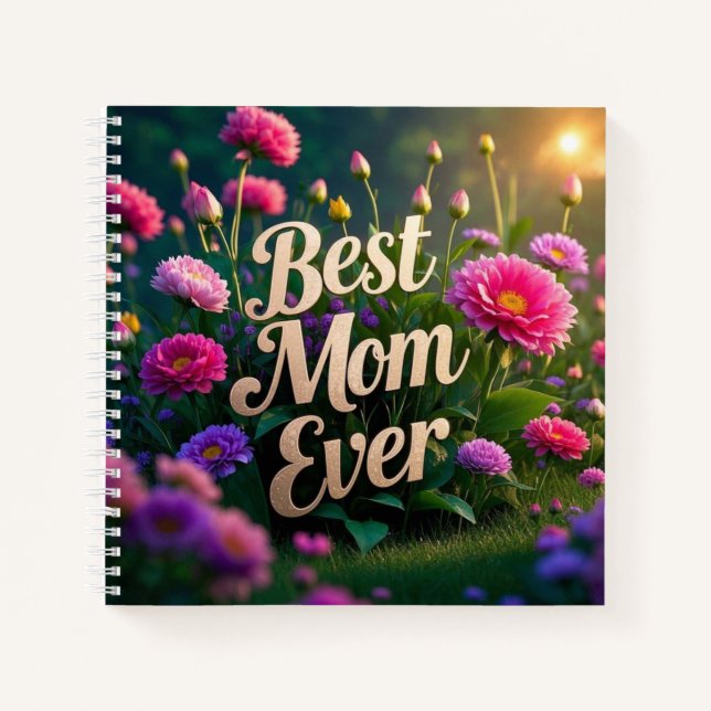 Pink Pupple Flowers Best Mum Ever Notebook (Front)