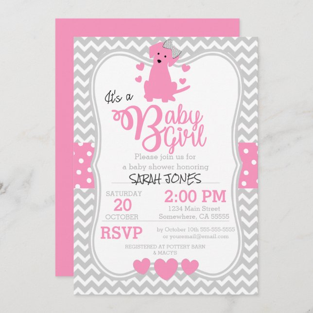 Pink Puppy Baby Shower Invitation (Front/Back)